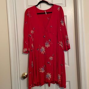 Free People Red  Long Sleeve Dress